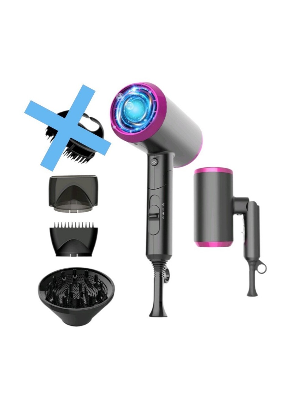 Portable Black and Pink Hair Dryer with Attachments